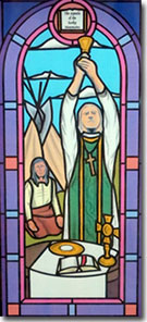Painting of Stained Glass Window of Fr. Pierre DeSmet  by Michael Shields of Creative Stained Glass Studio LTD in 
			Evergreen, Colo.